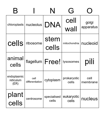 CELLS VOCABULARY Bingo Card