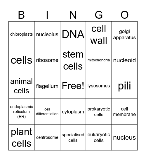 CELLS VOCABULARY Bingo Card