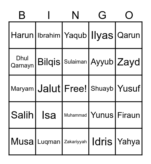 People in the Qur’an Bingo Card