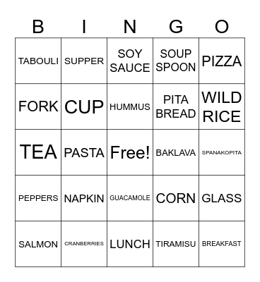 FOOD Bingo Card