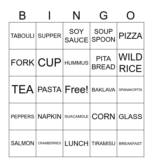 FOOD Bingo Card