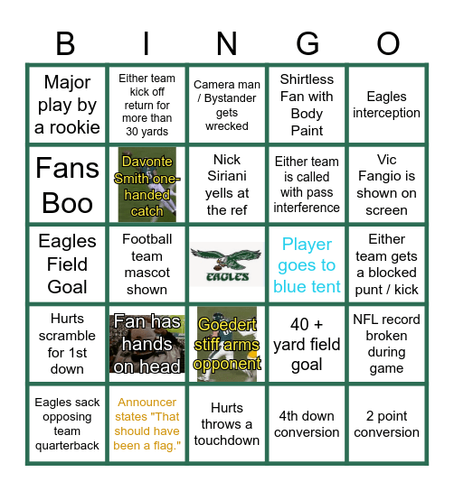 PHILADELPHIA EAGLES - KG Bingo Card