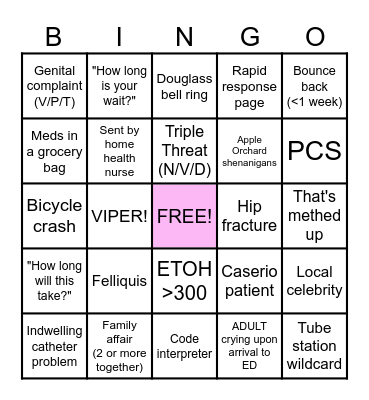 Sunday Funday ED Bingo Card
