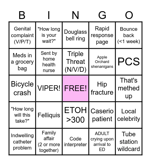 Sunday Funday ED Bingo Card