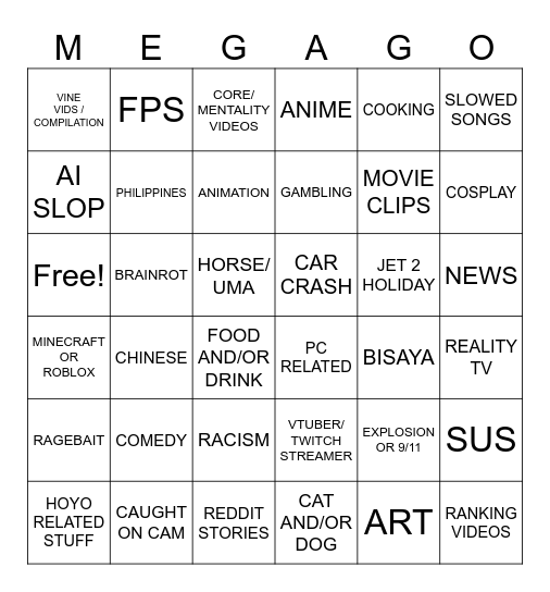 MEGAGO Bingo Card