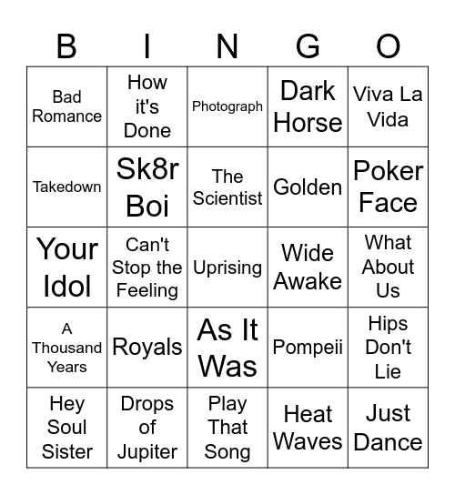 Pop 'N' Fresh Bingo Card