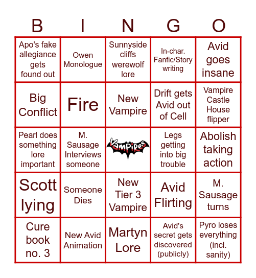 Vampires Ep. 6 Bingo Card