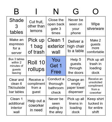 Support Staff Fun Bingo Card