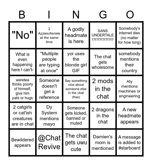 Tulpa Town Bingo #2 Bingo Card
