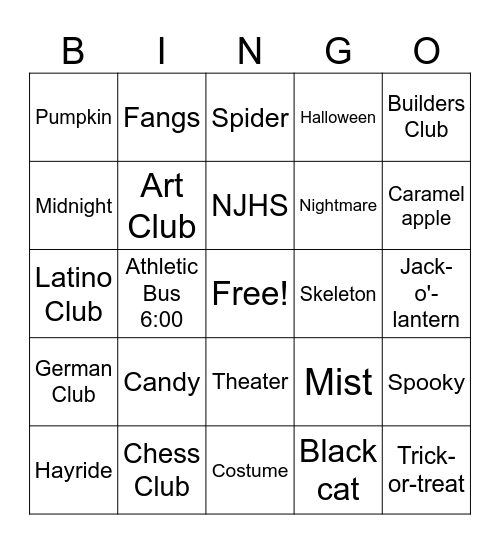 Spooky Redhawks! Bingo Card