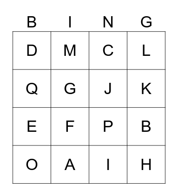 alphabet Bingo Card