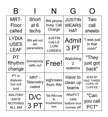 Telemetry Bingo Card