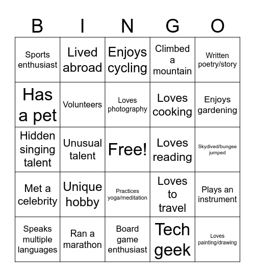 Meet & Greet Bingo Card