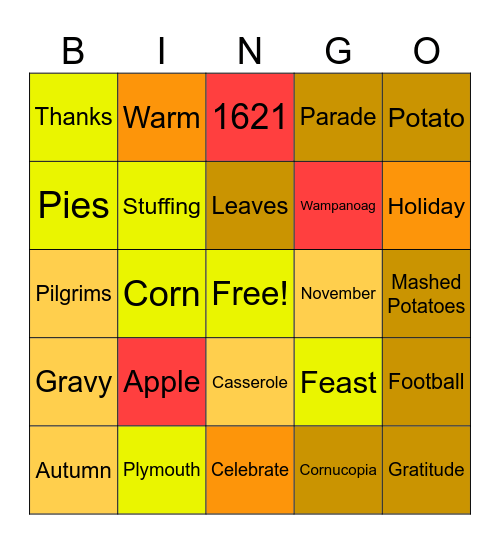 Autumn/Thanksgiving Bingo Card