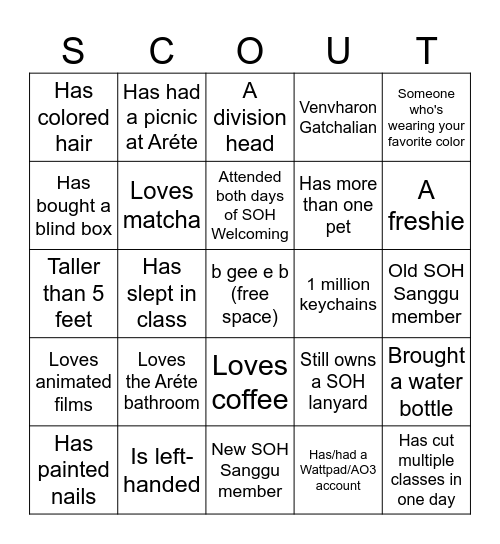 SOH Sanggu Bingo!! Bingo Card