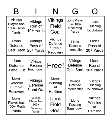 Football Bingo Card