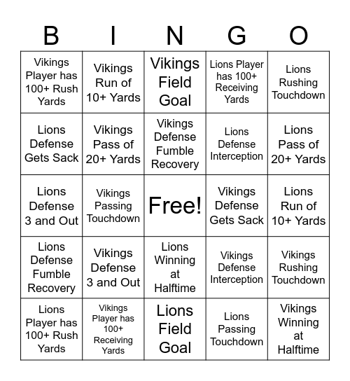 Football Bingo Card