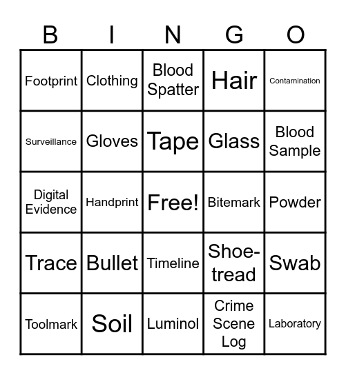 Forensic Bingo Card