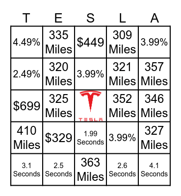 Tesla Bingo Card