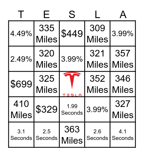 Tesla Bingo Card