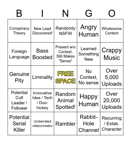 0 View Youtube Bingo Card