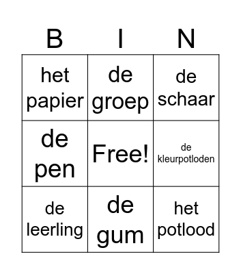 Thema 1: De school dag 1 Bingo Card