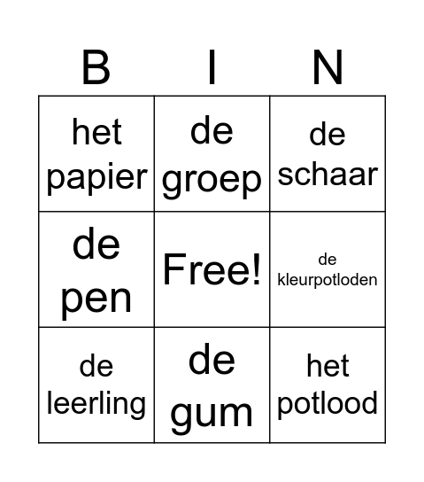 Thema 1: De school dag 1 Bingo Card