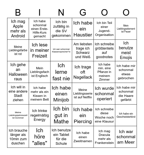 Kennenlern-Bingo :) Bingo Card