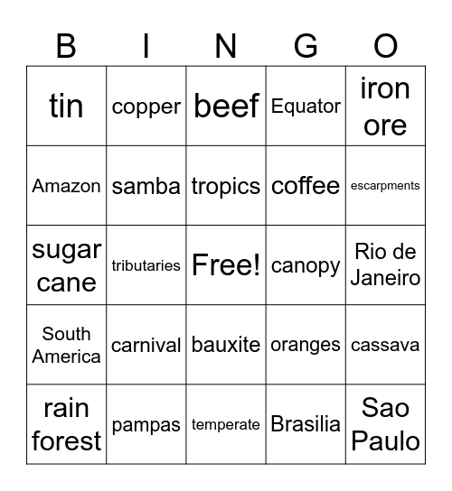 Brazil Bingo Card