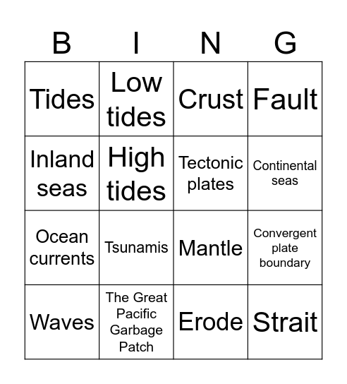 Oceans and Seas Bingo Card