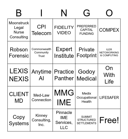 IAJ Exhibitor Bingo Card
