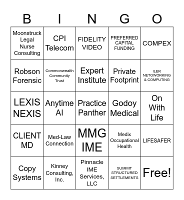 IAJ Exhibitor Bingo Card