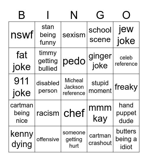 south park jokes Bingo Card