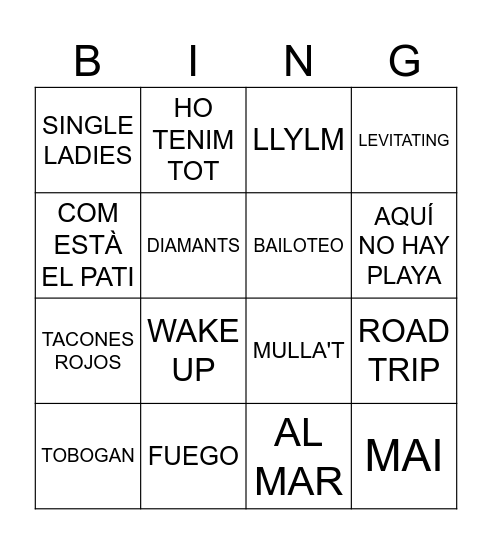 Bingo Musical Bingo Card