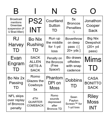 Bronco Bingo Card