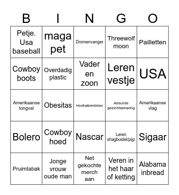 Country bezoekers Bingo Card