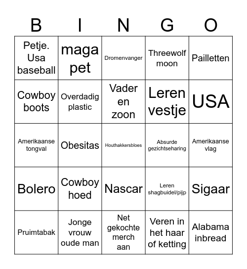 Country bezoekers Bingo Card