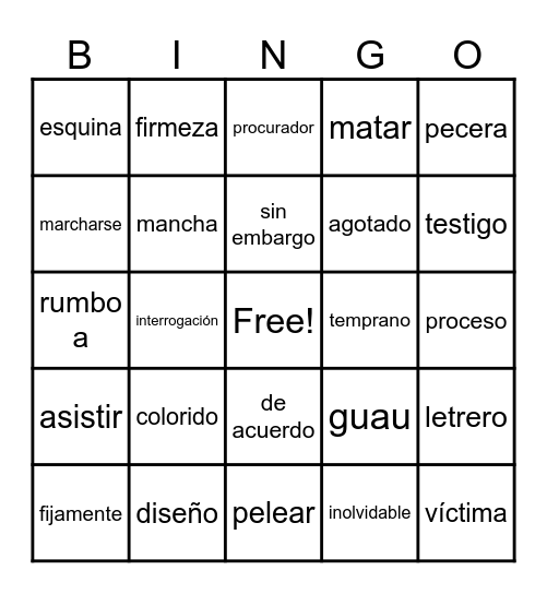 Vocabulary BINGO Card