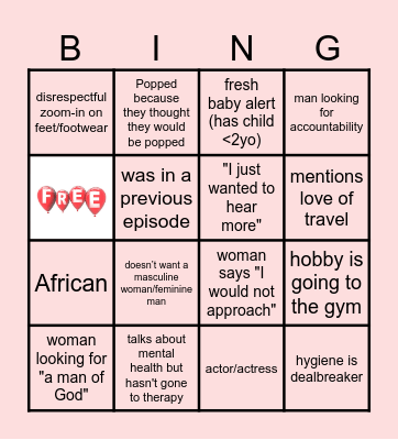 Pop the Balloon Bingo Card