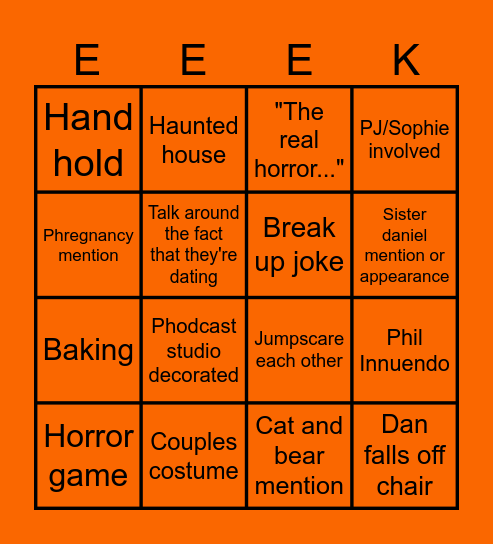 Spooky week 2025 Bingo Card