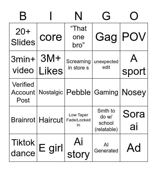 TikTok Bingo 2025 Edition Bingo Card