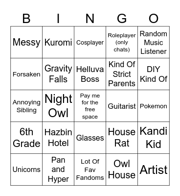 Mine Bingo Card