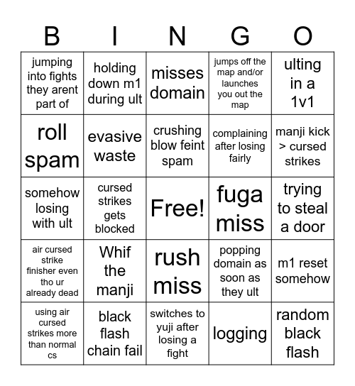 y*ji bingo Card