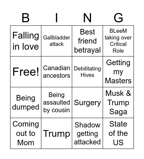Sarah's 2025 Bingo Card Bingo Card