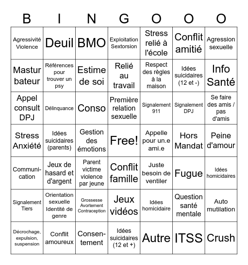 TEL JEUNES Bingo Card