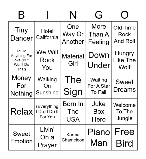 Throw It Back Bingo Card