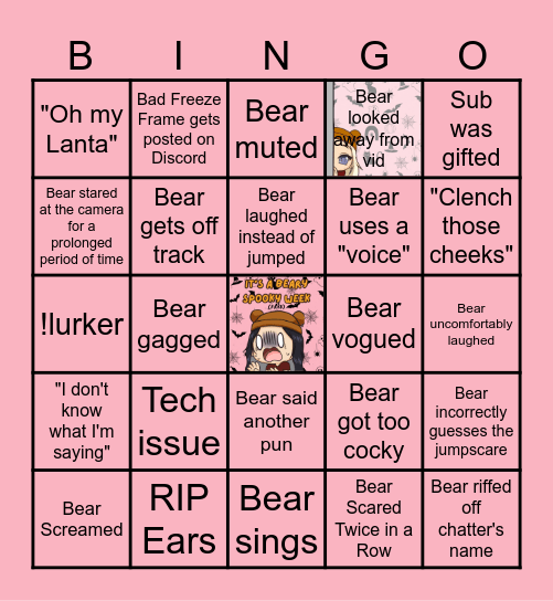 Scare Bear Bingo Card