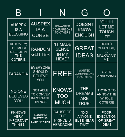 MALKAVIAN BINGO Card