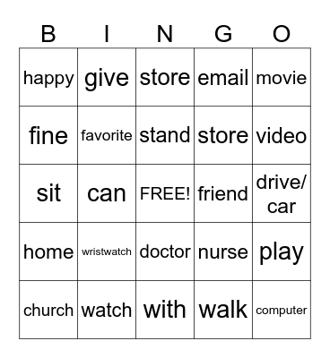 ASL L5 Vocab Bingo Card