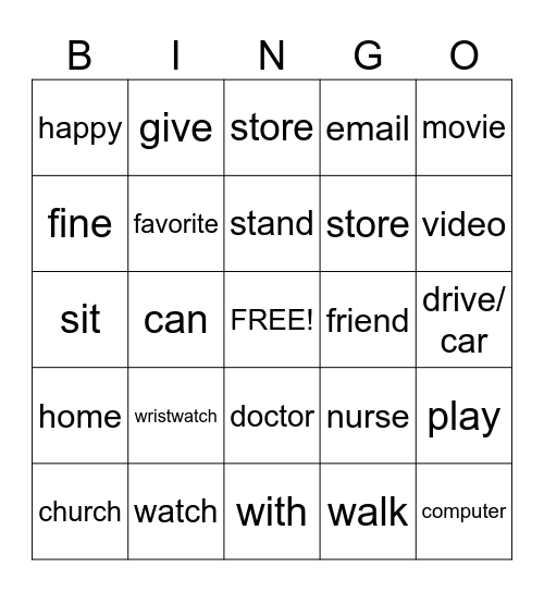 ASL L5 Vocab Bingo Card
